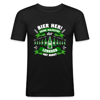 Lennard - Bier her! Majestät Lennard hat Durst! - Männer Slim Fit T-Shirt - Schwarz - Vorne - Nik (191cm)