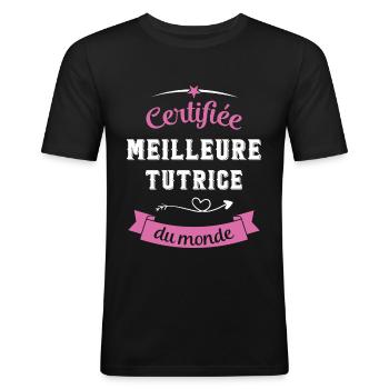 Certifiée meilleure tutrice du monde - T-shirt près du corps Homme - noir - Devant - Nik (191cm)
