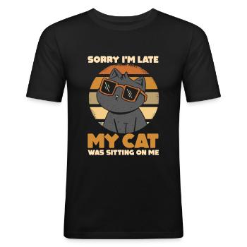 Cat lovers | Retro sorry, I am - Men's Slim Fit T-Shirt - black - Front - Nik (191cm)