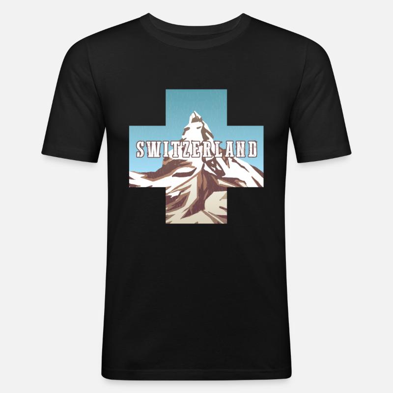 Schweiz-flagge | Schweizer Alpen | Schweiz - Männer Slim Fit T-Shirt - Schwarz