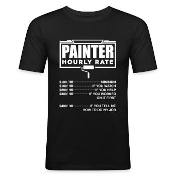 Peintre Peinture Peintre Tarif horaire - T-shirt près du corps Homme - noir - Devant - Nik (191cm)