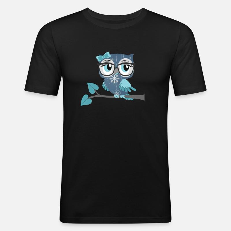 Eule_Schnee-Eule - Männer Slim Fit T-Shirt - Schwarz
