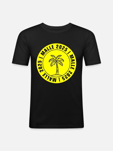 Malle 2025 Palme - Männer Slim Fit T-Shirt - Schwarz
