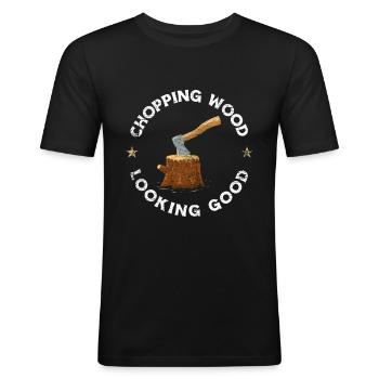 Woodworker chopping wood - Men's Slim Fit T-Shirt - black - Front - Nik (191cm)