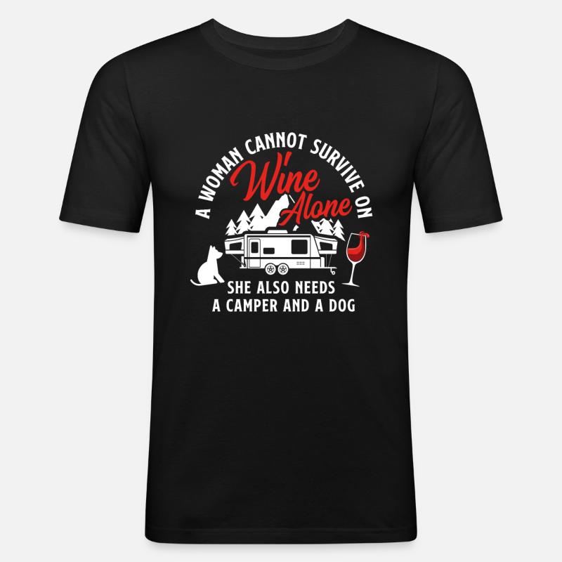 Wein Camper Hund Geschenk - Männer Slim Fit T-Shirt - Schwarz