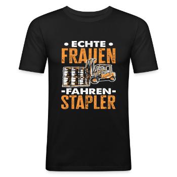 Staplerfahrerin - Männer Slim Fit T-Shirt - Schwarz - Vorne - Nik (191cm)