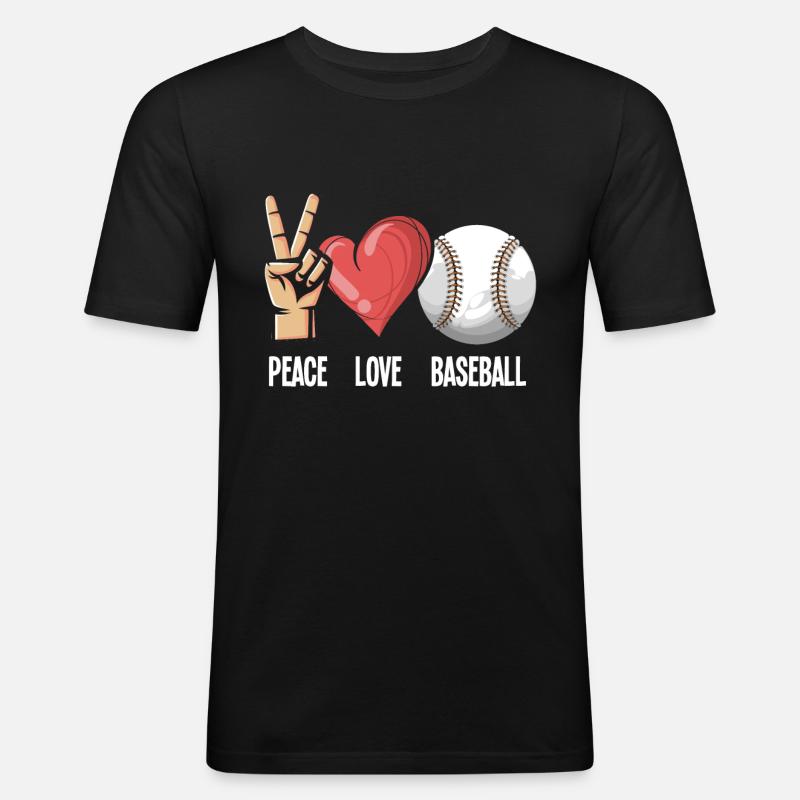 Baseball Friede Liebe - Männer Slim Fit T-Shirt - Schwarz