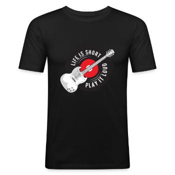 Gitarre Schallplatte - Männer Slim Fit T-Shirt - Schwarz - Vorne - Nik (191cm)