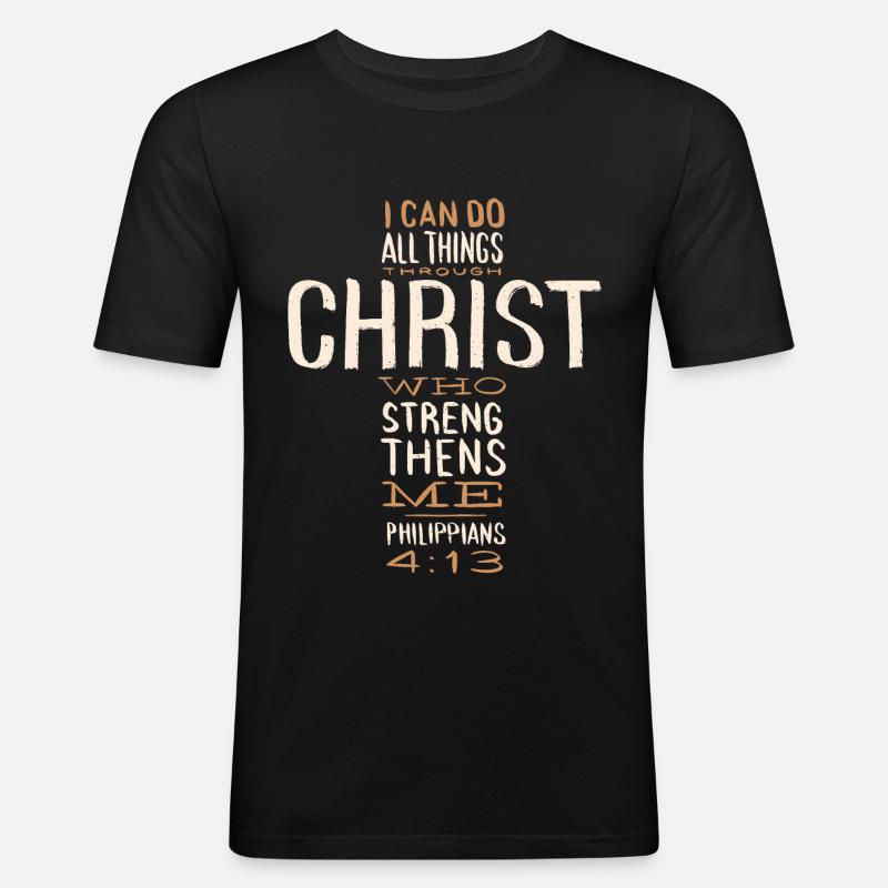 Philipper 4:13 Christlicher Bibelvers Löwe-Ehemann - Männer Slim Fit T-Shirt - Schwarz
