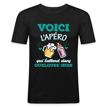 Biberon bière futur papa annonce grossesse drôle - T-shirt près du corps Homme - noir - Devant - Nik (191cm)