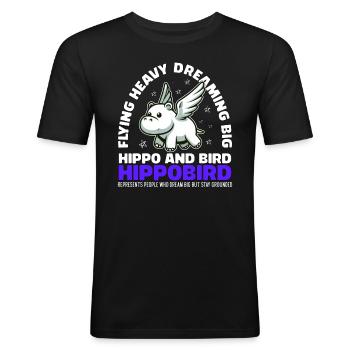 FLYING HEAVY DREAMING BIG - NILPFERD UND VOGEL - Männer Slim Fit T-Shirt - Schwarz - Vorne - Nik (191cm)