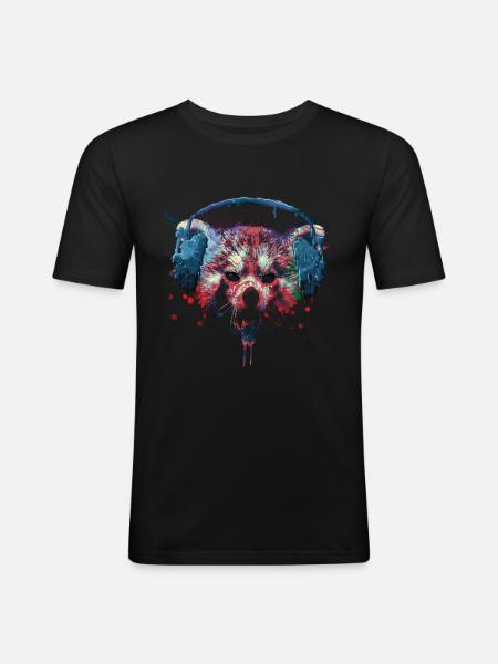 Creepy Halloween Red Panda with headphones - Men's Slim Fit T-Shirt - black