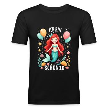 J’ai déjà 10 ans Mermaid Birthday Girl - T-shirt près du corps Homme - noir - Devant - Nik (191cm)