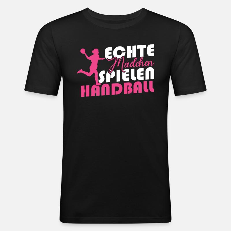 Echte Mädchen spielen Handball - Männer Slim Fit T-Shirt - Schwarz