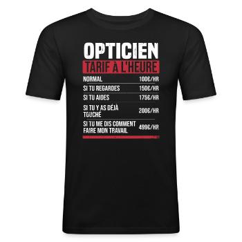 Optiker Stundensatz Geschenkidee Humor - Männer Slim Fit T-Shirt - Schwarz - Vorne - Nik (191cm)