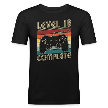 Level 18 Complete 18 Jahre Geburtstags Geschenk - Männer Slim Fit T-Shirt - Schwarz - Vorne - Nik (191cm)
