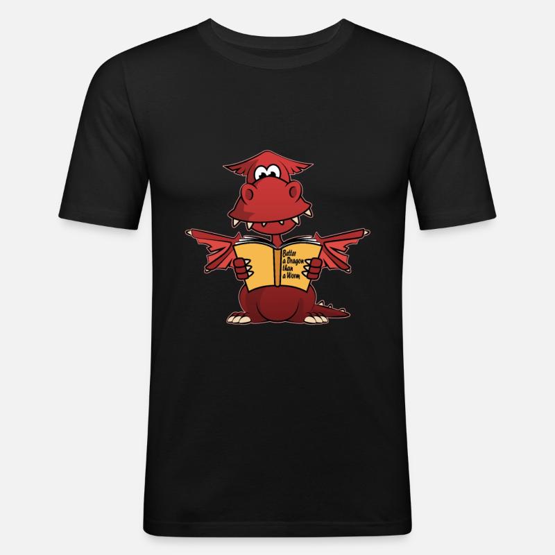 Bücher Drache - Männer Slim Fit T-Shirt - Schwarz