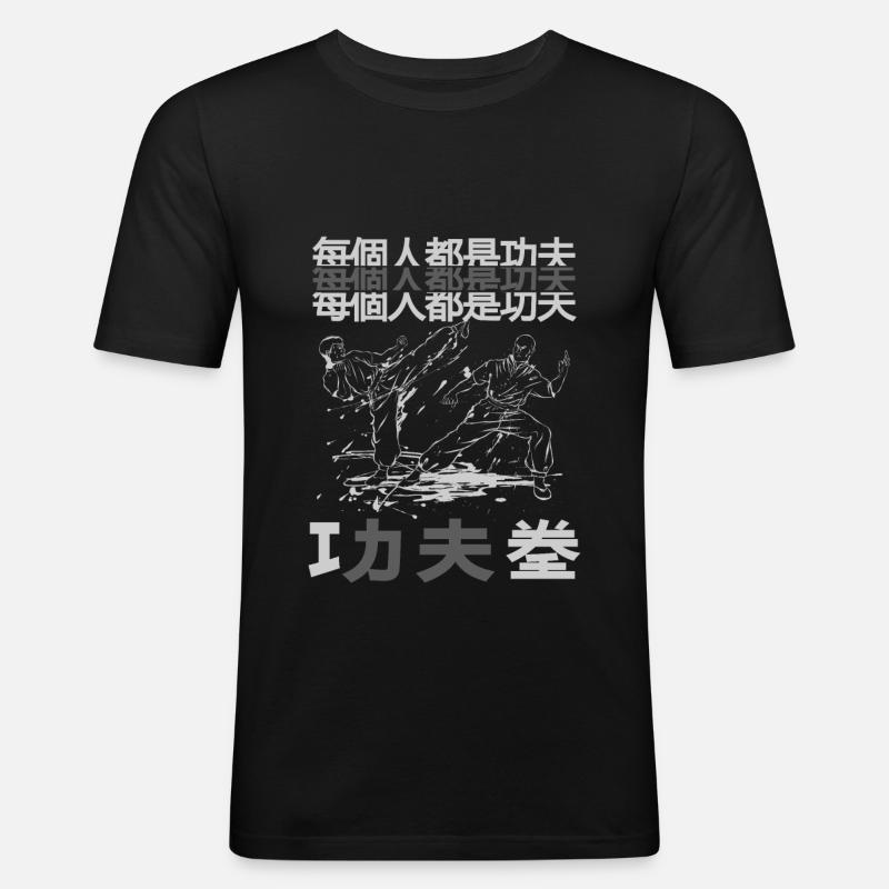 KUNG FU - Männer Slim Fit T-Shirt - Schwarz