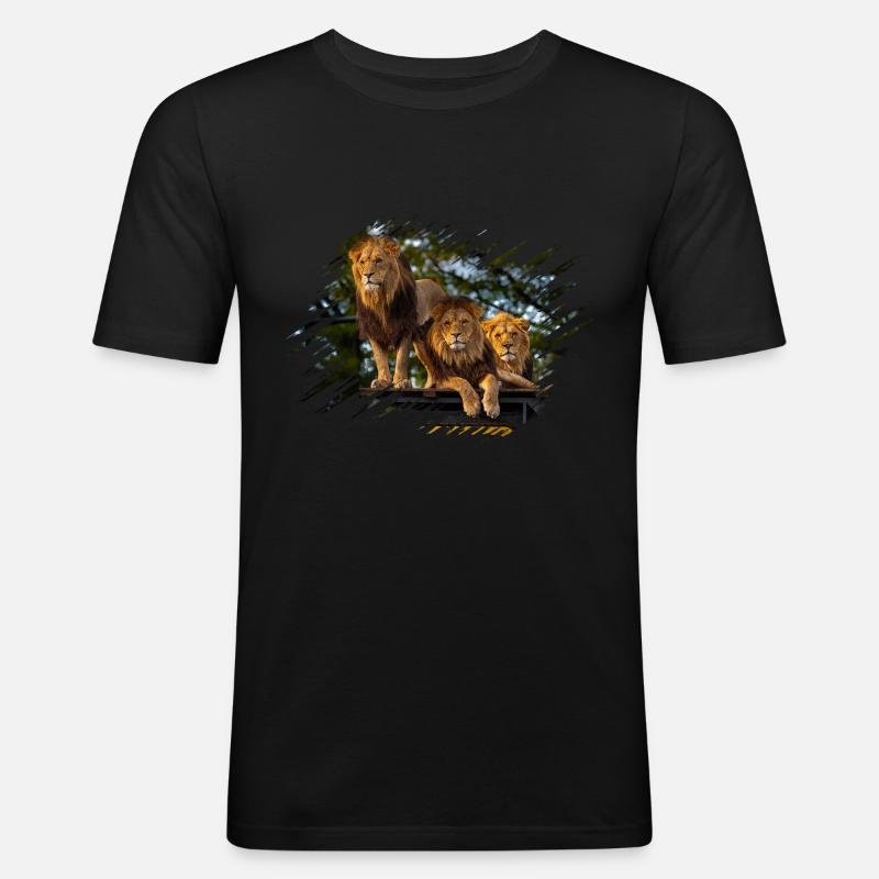 löwen - Männer Slim Fit T-Shirt - Schwarz
