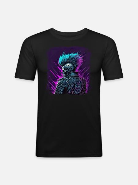 Synthwave Zombie Skull - Men's Slim Fit T-Shirt - black