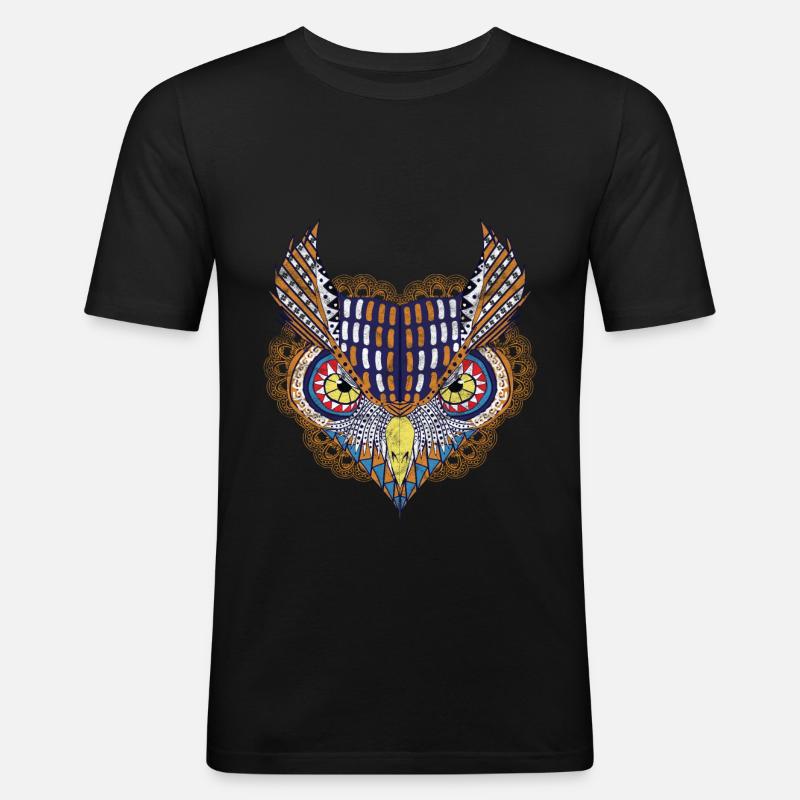Kunst - Eule - Männer Slim Fit T-Shirt - Schwarz