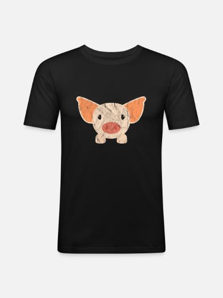Nette Tiere Schwein - Männer Slim Fit T-Shirt - Schwarz