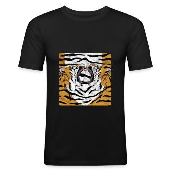 Tiefer Dschungel - Tiger - Männer Slim Fit T-Shirt - Schwarz - Vorne - Nik (191cm)