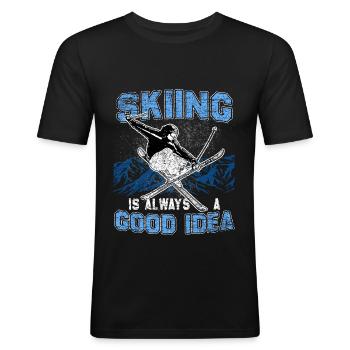Ski Freeride - Männer Slim Fit T-Shirt - Schwarz - Vorne - Nik (191cm)