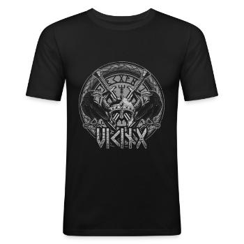 Wikinger Tattoos Mittelalter - Männer Slim Fit T-Shirt - Schwarz - Vorne - Nik (191cm)