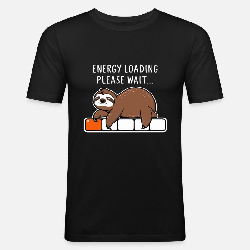Faultier Energy Loading Please Wait - Männer Slim Fit T-Shirt - Schwarz
