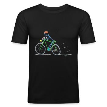 Rennrad Strichmännnchen, Umweltschutz nachhaltig - Männer Slim Fit T-Shirt - Schwarz - Vorne - Nik (191cm)