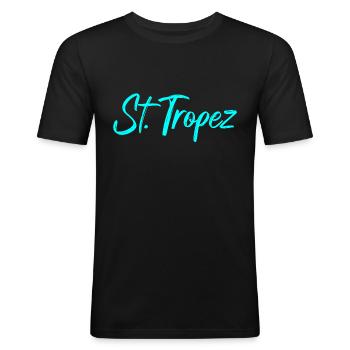 Saint Tropez Frankreich - Männer Slim Fit T-Shirt - Schwarz - Vorne - Nik (191cm)