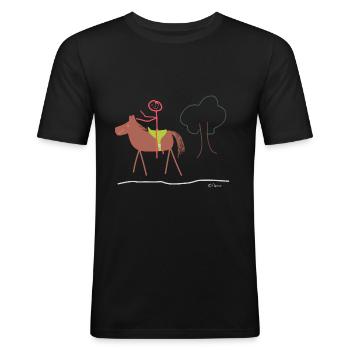 Reiter Strichmännchen, Frau Pferd Stute Hengst - Männer Slim Fit T-Shirt - Schwarz - Vorne - Nik (191cm)
