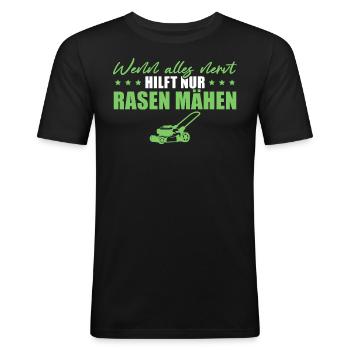 Rasen mähen Hobbygärtner Geschenk - Männer Slim Fit T-Shirt - Schwarz - Vorne - Nik (191cm)