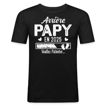Arrière Papy en 2025 cadeau futur Grand-père - T-shirt près du corps Homme - noir - Devant - Nik (191cm)