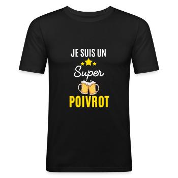 je suis un super Poivrot - T-shirt près du corps Homme - noir - Devant - Nik (191cm)