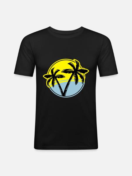 palm silhouette circle beach - Men's Slim Fit T-Shirt - black