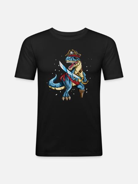 Pirate Dino T-Rex Pirate Outfit Eye Patch Sabre - Herre Slim Fit T-Shirt - sort