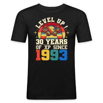Niveau 30 1993 Anniversaire Gamer 30 ans - T-shirt près du corps Homme - noir - Devant - Nik (191cm)