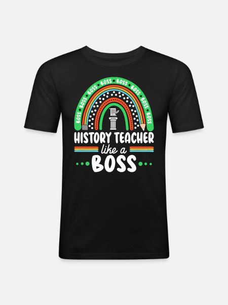 Humor-Geschichtslehrer als Cheflehrer - Männer Slim Fit T-Shirt - Schwarz