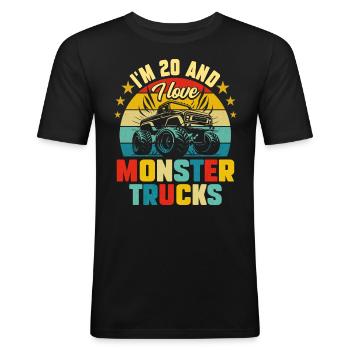 Monster Truck Voiture 20 Ans Anniversaire - T-shirt près du corps Homme - noir - Devant - Nik (191cm)