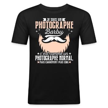 Barbe Humour Photographe Barbu - T-shirt près du corps Homme - noir - Devant - Nik (191cm)