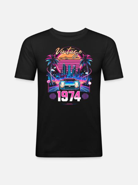 Synthwave Aesthetic 1974 50th Birthday - Men's Slim Fit T-Shirt - black