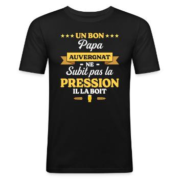 Humour Papa Auvergnat - T-shirt près du corps Homme - noir - Devant - Nik (191cm)