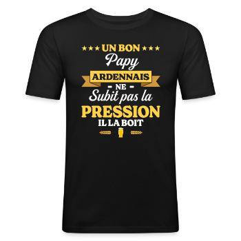 Papy Ardennais Grand-Père Humour Papy - T-shirt près du corps Homme - noir - Devant - Nik (191cm)