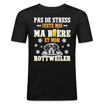 Humour Bière Papa Chien Rottweiler - T-shirt près du corps Homme - noir - Devant - Nik (191cm)