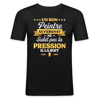 Peintre Auvergnat Auvergne Peintre - T-shirt près du corps Homme - noir - Devant - Nik (191cm)