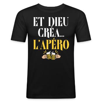 Et Dieu Créa Apéro Humour - T-shirt près du corps Homme - noir - Devant - Nik (191cm)