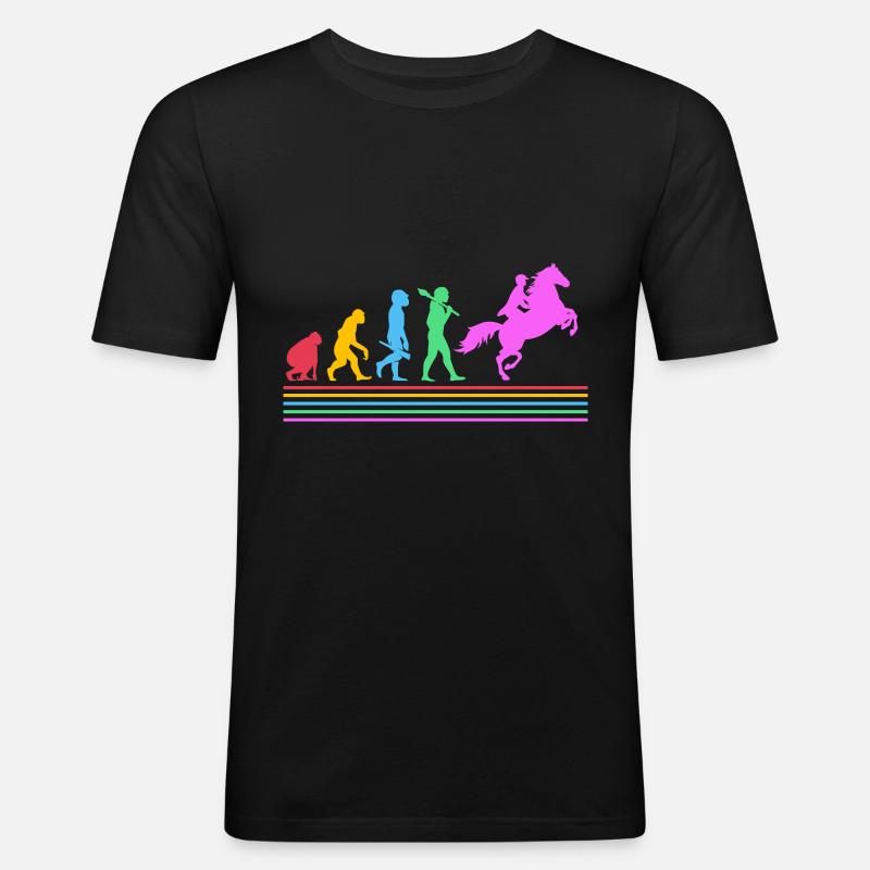 Pferderennen Evolution - Männer Slim Fit T-Shirt - Schwarz