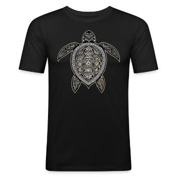 Tortue symbole maori II - T-shirt près du corps Homme - noir - Devant - Nik (191cm)